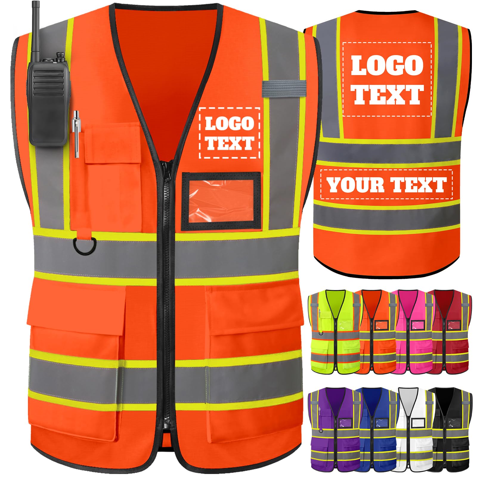 Custom Safety Vest Reflective High Visibility Personalized Safety Vest Printed Customized Logo 2 Two Tone Construction Vests