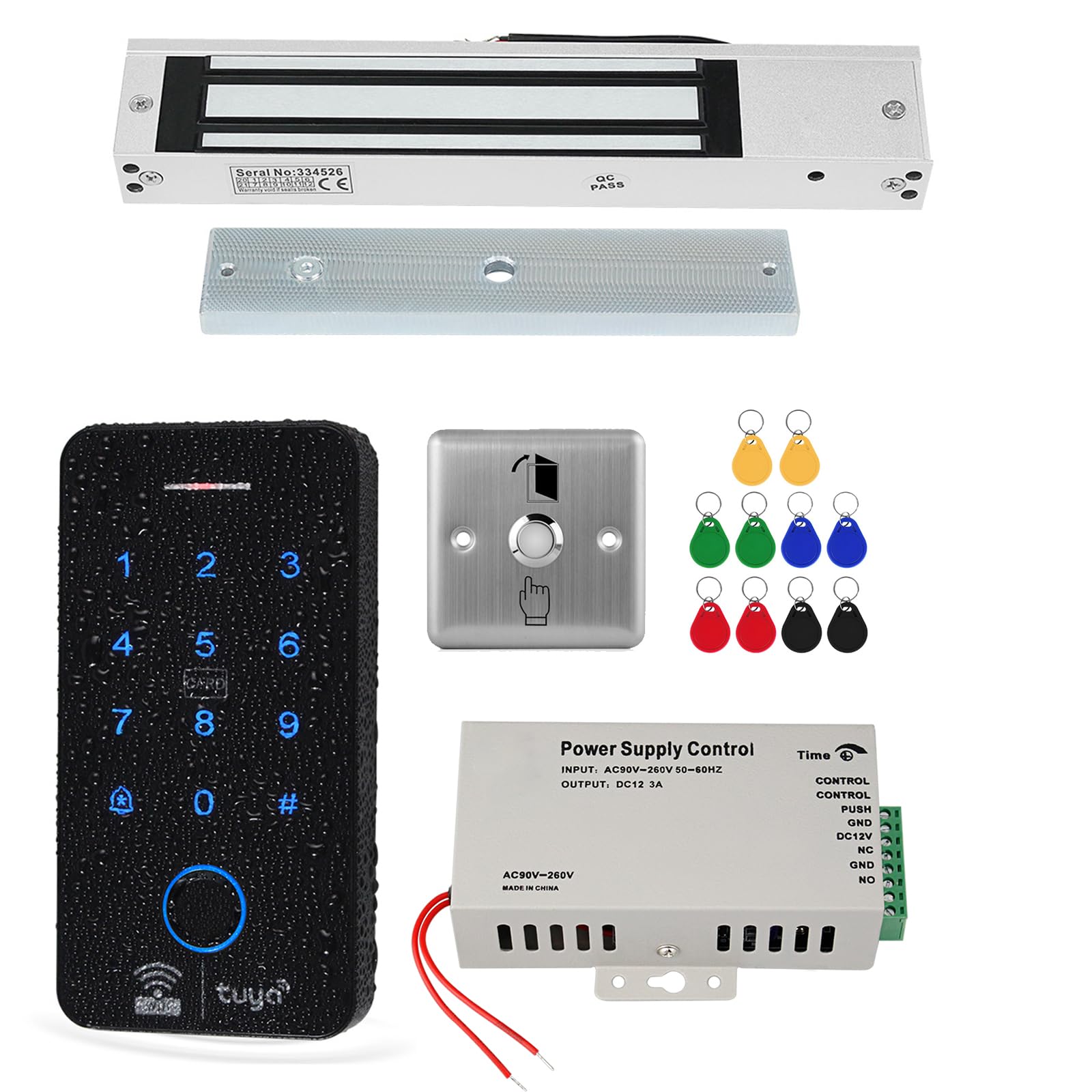 ReaIOKbii WiFi TUYA Security Access Control System Kit, Waterproof RFID Touch Keypad Door Lock Smart Fingerprint Access Control Controller 280KG/600 lbs Electromagnetic Lock Metal Switch