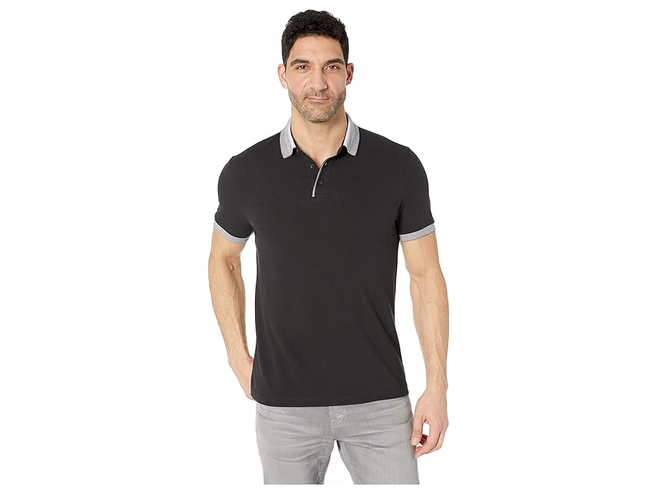 

Perry Ellis Cotton Pique Three-Button Polo (Black) Men's Clothing