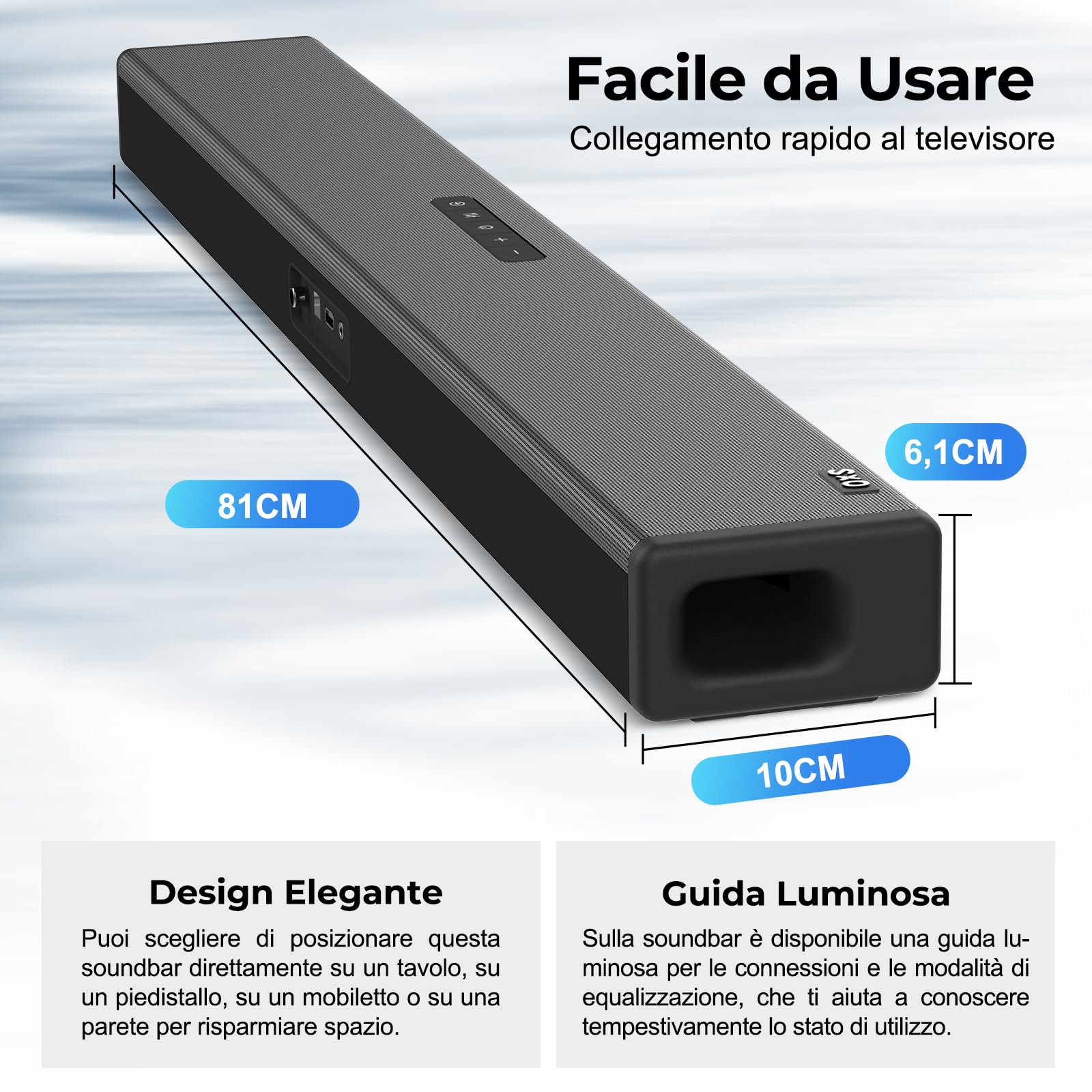 OXS S3 Soundbar per TV, Home Theater Bluetooth 5.0, Bassi Dinamici, Suono surround 3D, Ottimizzazione dei dialoghi, Compatibile con AUX/Optical/Coaxial, 3 Modalità Audio, Montabile a Parete