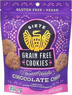 Siete Gluten Free Chocolate Chip Cookies w/ Hint of Mexican Vanilla | Vegan | Grain Free | Non GMO | Dairy Free | Made with Almond Flour & Coconut Oil | 4.5 Oz. Bag (Pack of 1)