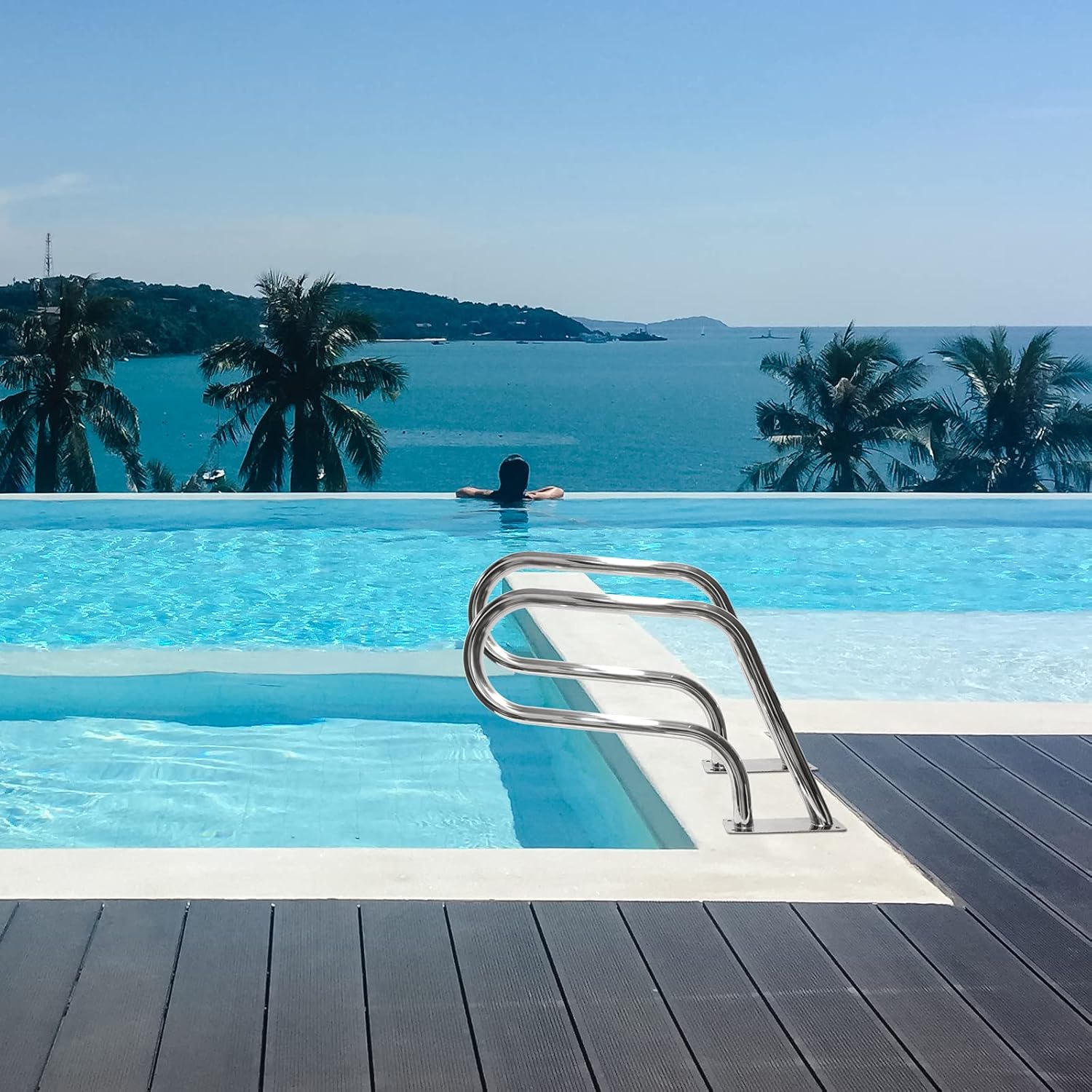 IHAYNER Pool Handrail 32x22.5 Pool Rail 304 Stainless Steel Swimming Pool Stair Rail Pool Hand Rail with Base Plate Silver Rustproof : Patio, Lawn & Garden