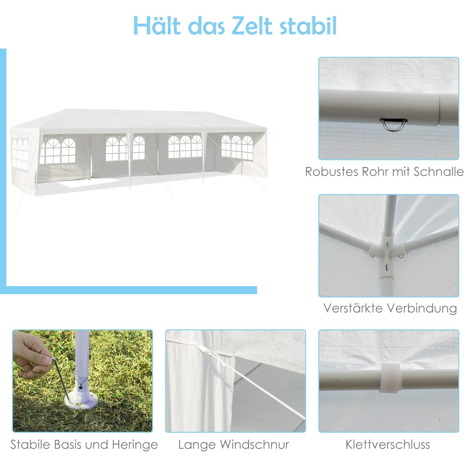 RELAX4LIFE 3x9 m Gartenpavillon, Partyzelt Faltbar & Wasserdicht, Gartenzelt mit 5 abnehmbaren Seitenteilen & Fenstern, Faltpavillon mit Eisenstruktur, für Markt Party Hochzeit Festival