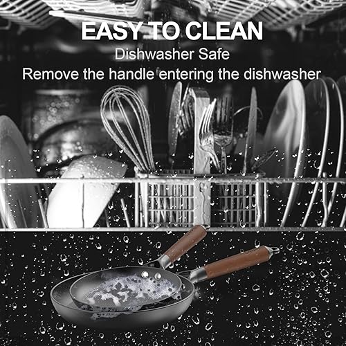 Miniatura 5 de LAMFO Sartenes de hierro fundido, sartenes antiadherentes de 8 pulgadas y 12 pulgadas, juego de 2 utensilios de cocina de hierro fundido, sin PFAS,