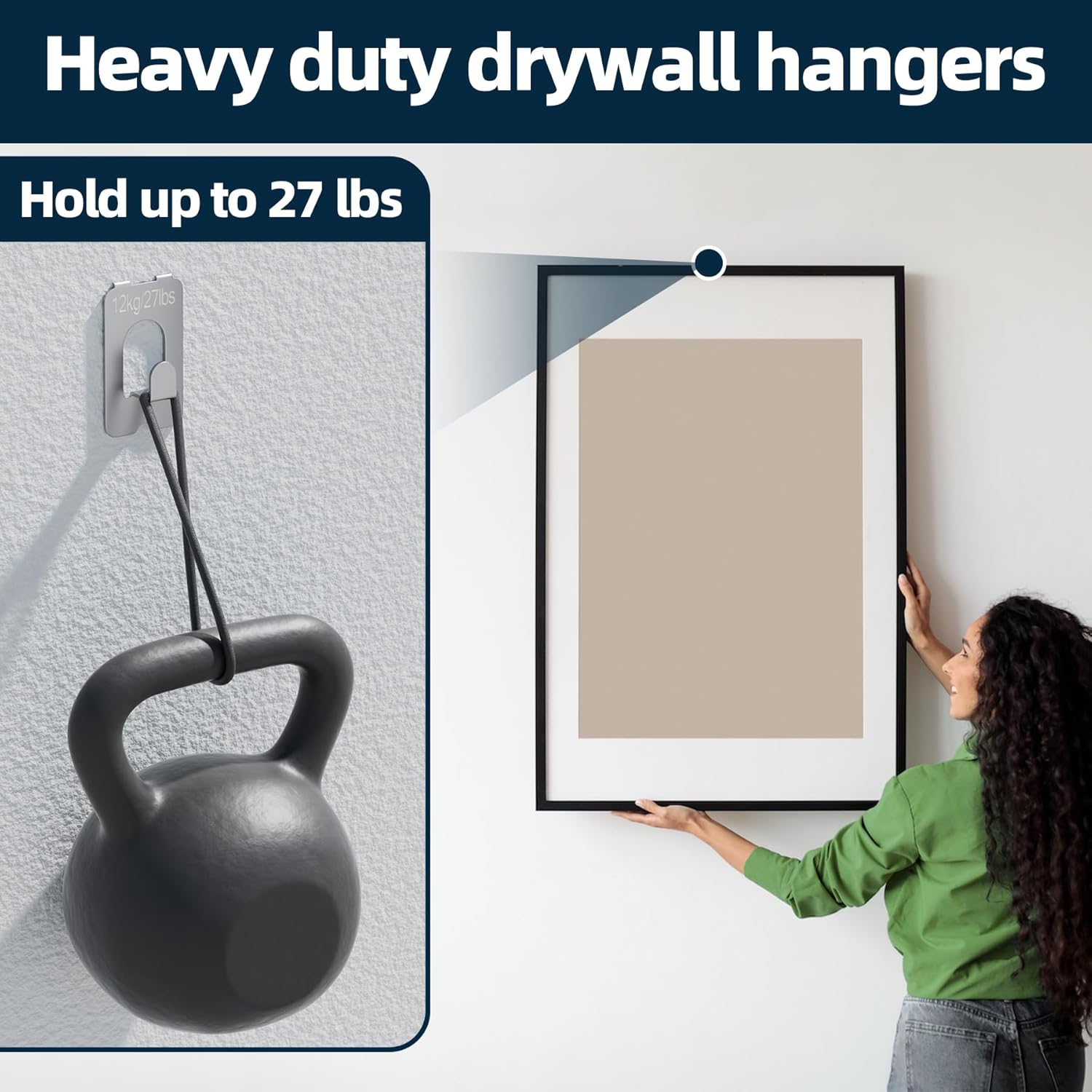 Picture Hangers for Drywall - 8 Pcs Claw Drywall Picture Hanger Support 27Lbs/12kg Tool-Free Drywall Hooks for Hanging Pictures, Mirrors, No Damage Heavy Duty Wall Hanger for Home Office Decor