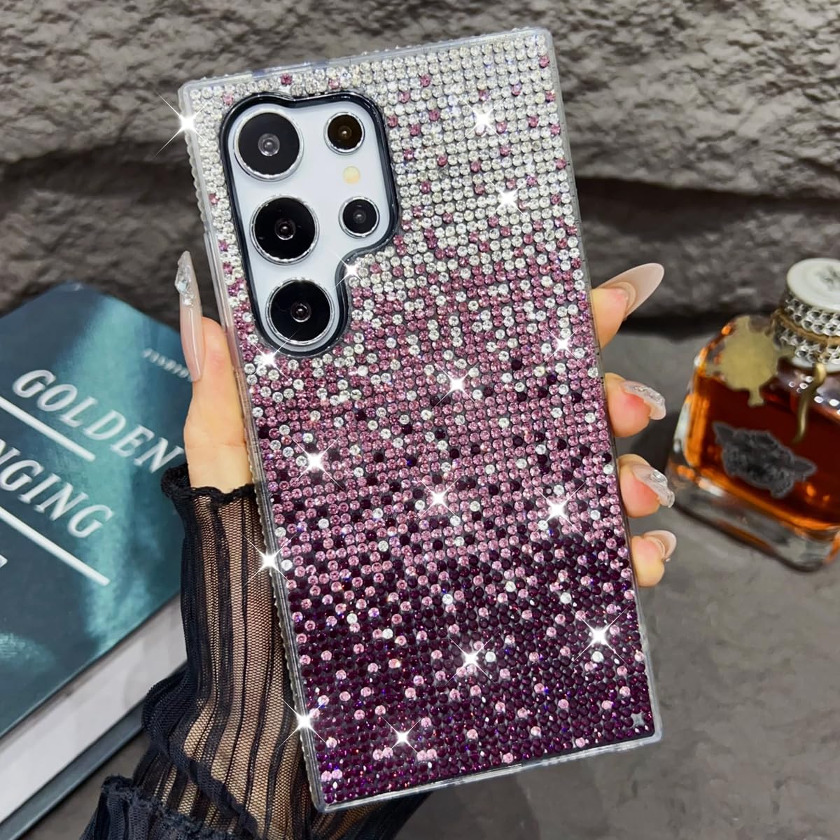 ZXDK Glitter Diamond Gradient Case for Samsung Galaxy S24 S23 S22 Note 20 10 S20 Ultra Plus Bling Rhinestone Bumper for Women Girls Cute Cover (Purple