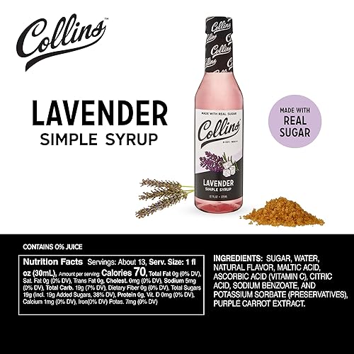 Miniatura 4 de Jarabe Simple de Lavanda Collins con Azúcar Real para Cócteles, Spritz, Té Helado, Limonada, Chocolate Caliente, Postre, Repostería, Jarabes de