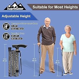 supregear Folding Cane, 5-Level Adjustable Height Walking Stick Lightweight Collapsible Portable Travel Cane with Wrist Strap and T Handle for Elderly Disabled Men Women, Leopard