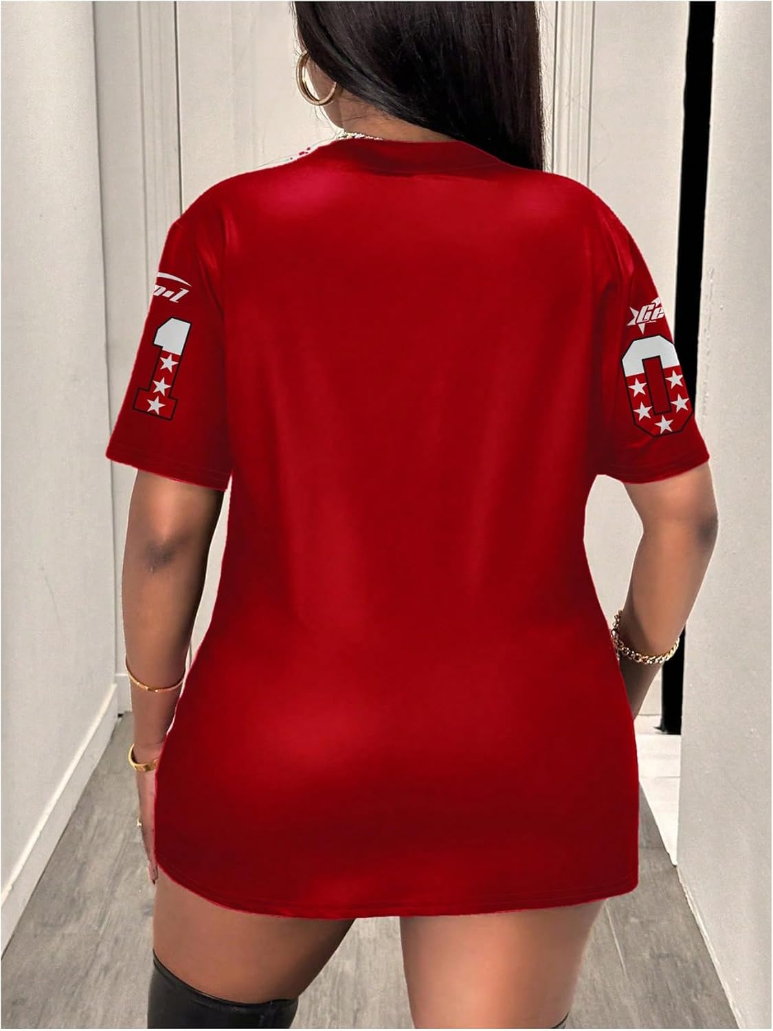 WDIRARA Women's Plus Size Jerseys Number Graphic Oversized Tee Shirts Crew Neck Short Sleeve Tops Streetwear - Image 2