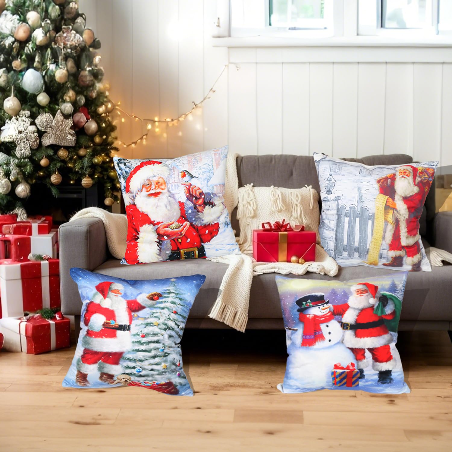 Xyxu Christmas Cushion Covers Set Of 4, Christmas Decorations indoor Santa Claus Xmas Pillow Cases Covers - Image 4
