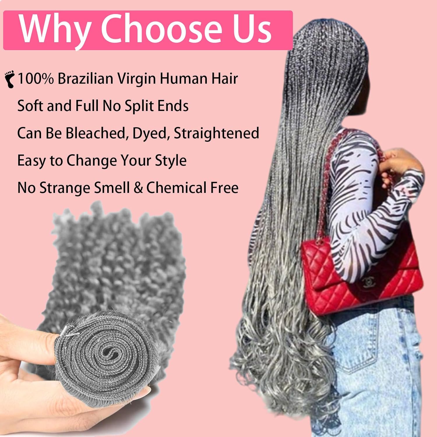 Human Hair Bundles 24 26 28 Inch Grey Loose Water Wave Human Hair 3 Bundles 100% Unprocessed Brazilian Virgin 12A Grade Human Hair Extensions