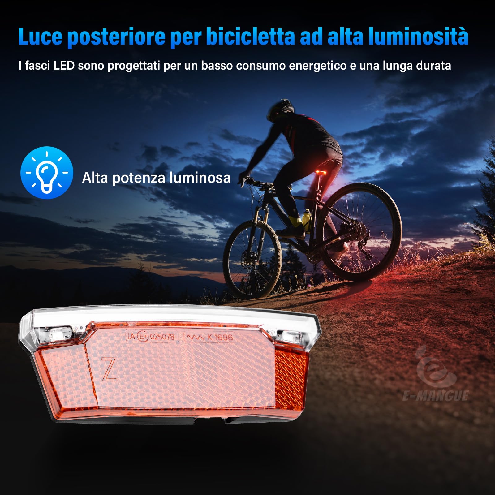 Luci LED per biciclette, taillidiritti approvati per la bici StVZO, taillidiritti per il rilevamento dei freni, taillidiritti per la sicurezza della bicicletta notturna