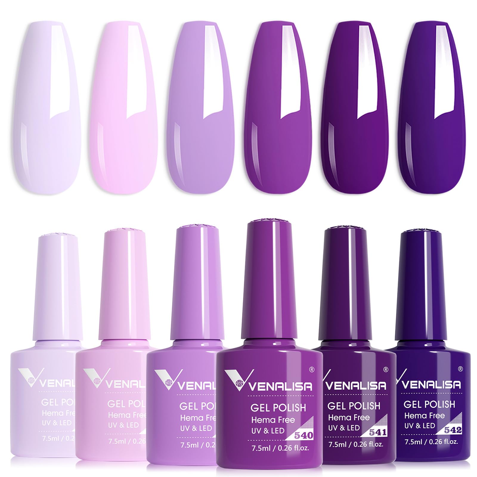 Venalisa Purple Gel Nail Polish Set - 6 Colors, Soak Off UV Gel, Salon Nail Art DIY at Home Manicure