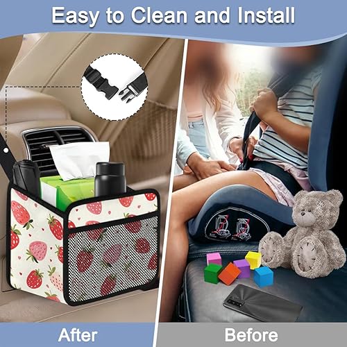 Miniatura 6 de Organizador de asiento trasero de automóvil, de piel sintética, organizador colgante con bolsillos, a prueba de fugas, bolsa de basura colgante para