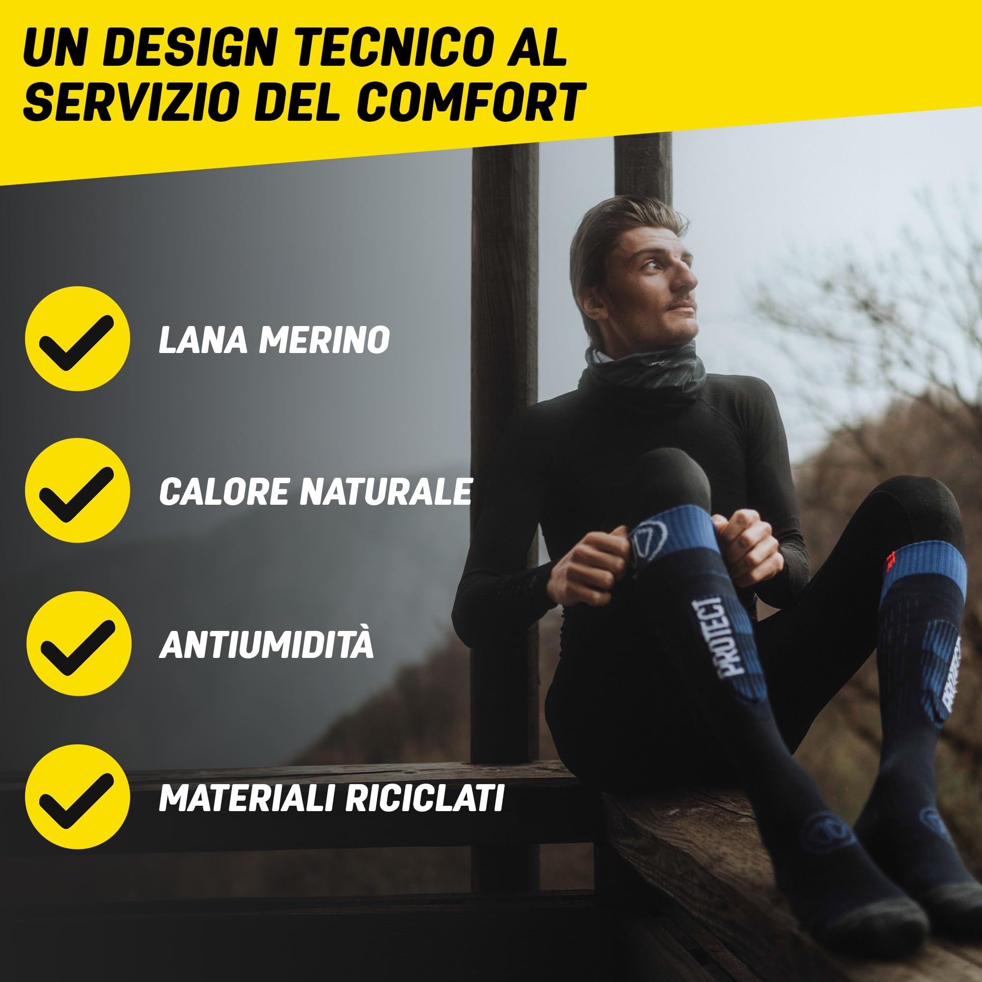 Sidas Calze da sci per uomo e donna, Ski Protect, In lana merino, Protezione tibiale integrata, Calore naturale quando fa freddo e Regolazione dell'umidità