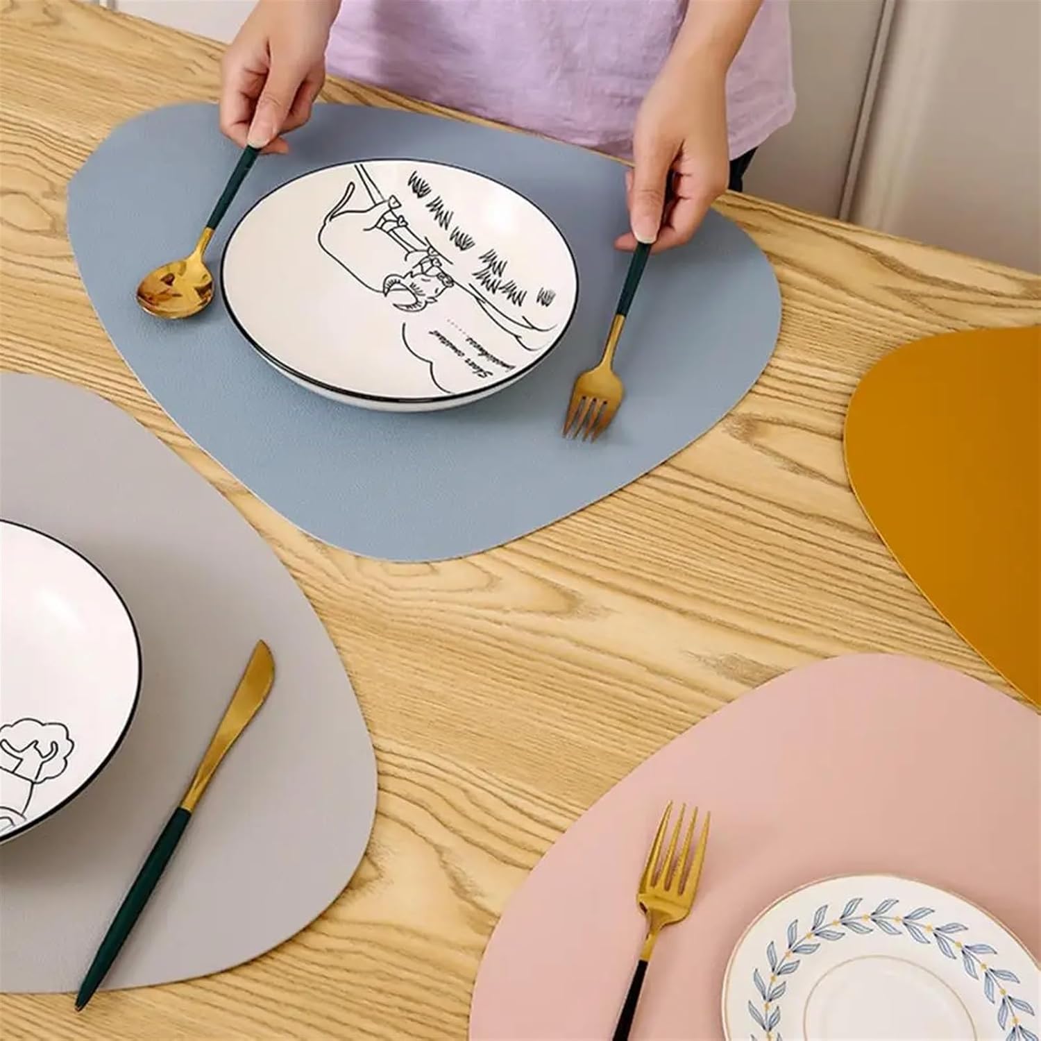 Western Placemat Color Oval Design Heat- Easy to Clean Dining Table Mat Kitchen Protection Pad for Dining Table (Color : Gray)