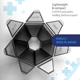 Deke Home - Small Weekly Pill Organizer, Round Pill Dispenser for Travel, Mini Pill Organizer, Compact Medicine Holder, Pill Sorters 7 Days, Portable Vitamin Container, BPA Free (Food Grade)