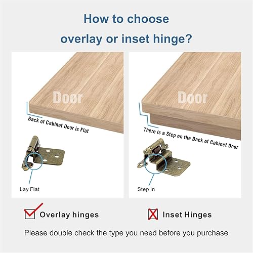 Miniatura 10 de Bisagras de gabinete superpuestas de 12 pulgada doradas, 20 bisagras de puerta de gabinete (latón) para cocina, baño, muebles, armarios y puertas,