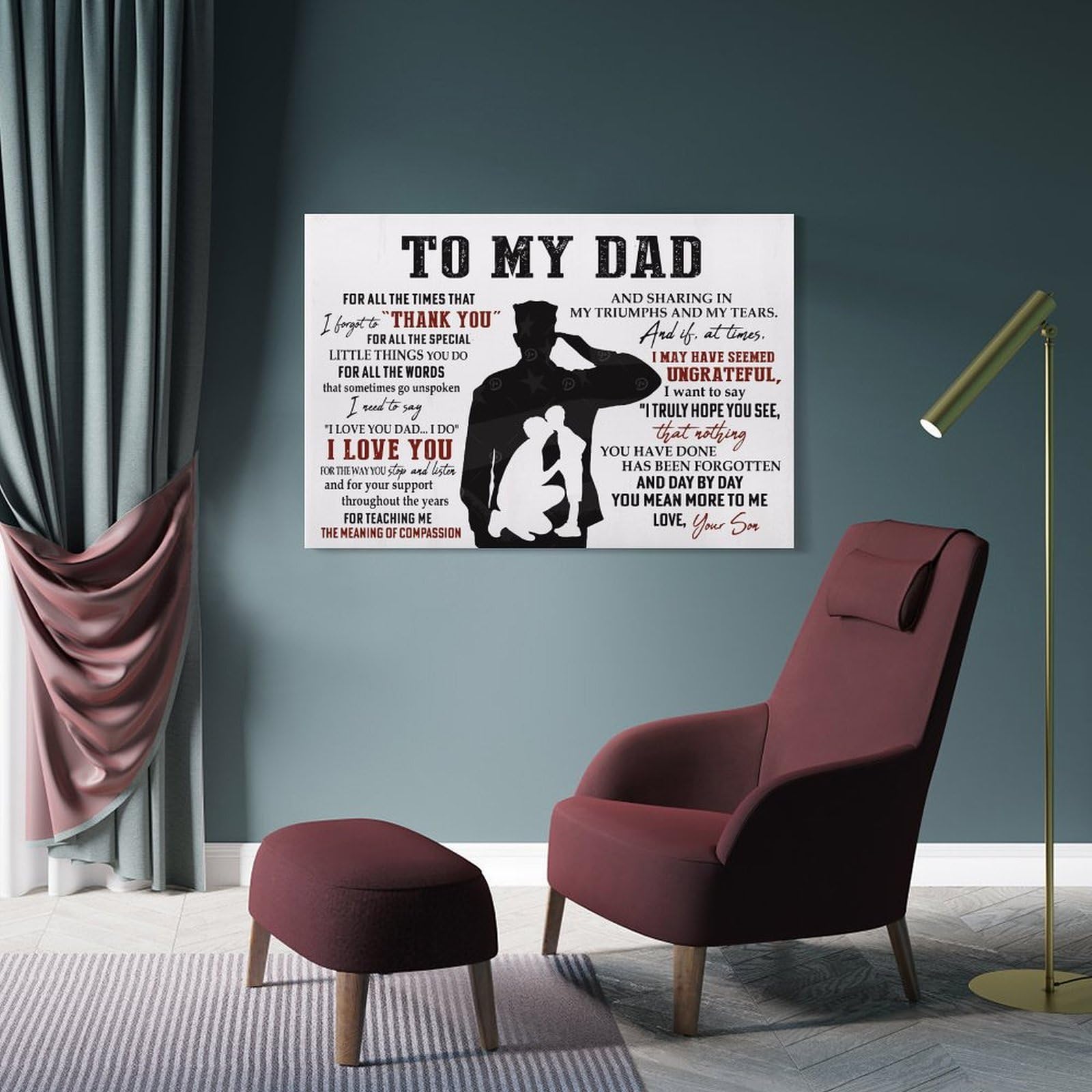 Junmoney Decorative Wall Artwork Father Day To My Dad, 24x36inch(60x90cm), for Home, Office, Studio Or Guest Room, A Flexible Wall Accent for Shared Spaces