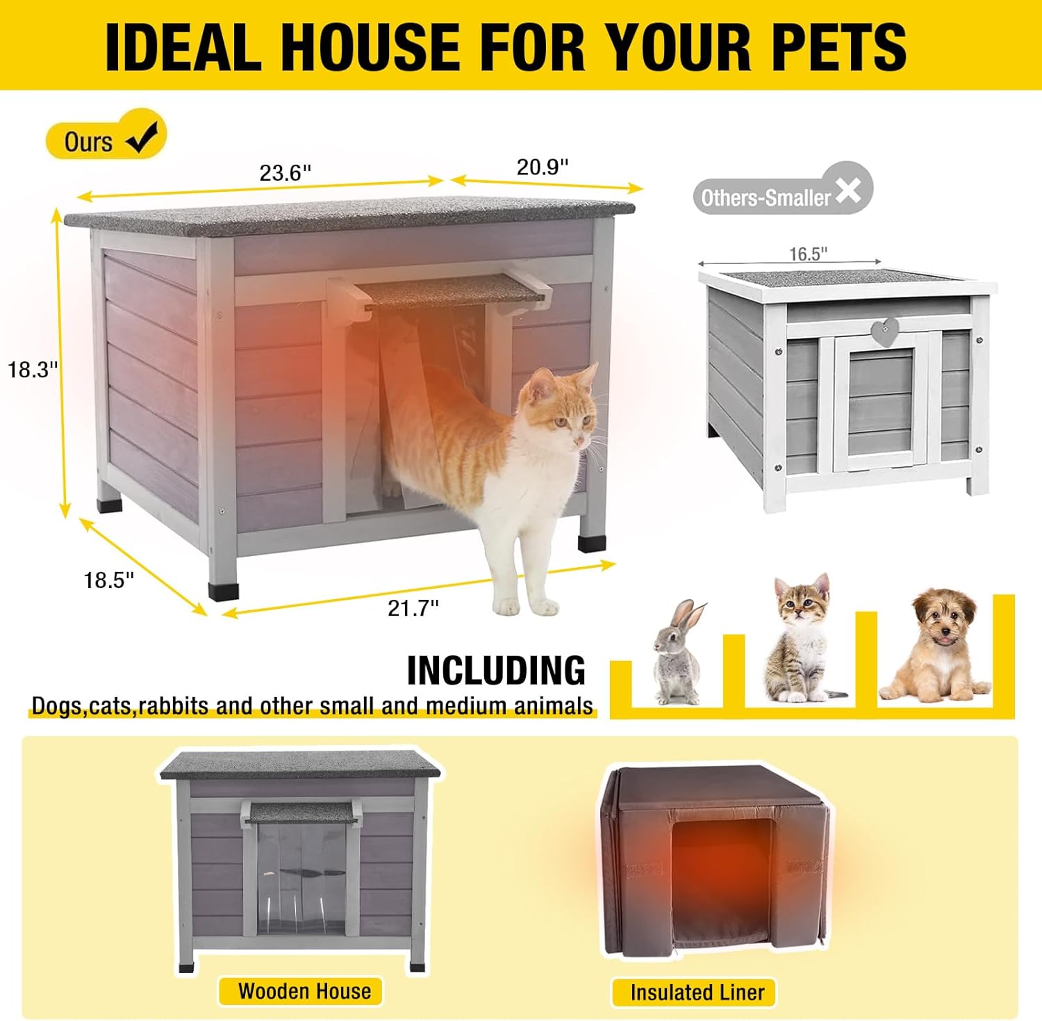 Cat House Outdoor Dog House with Insulation Liner Rabbit Hutch Feral Kitty Shelter for Outdoor Cats Cat Shelter for Winter
