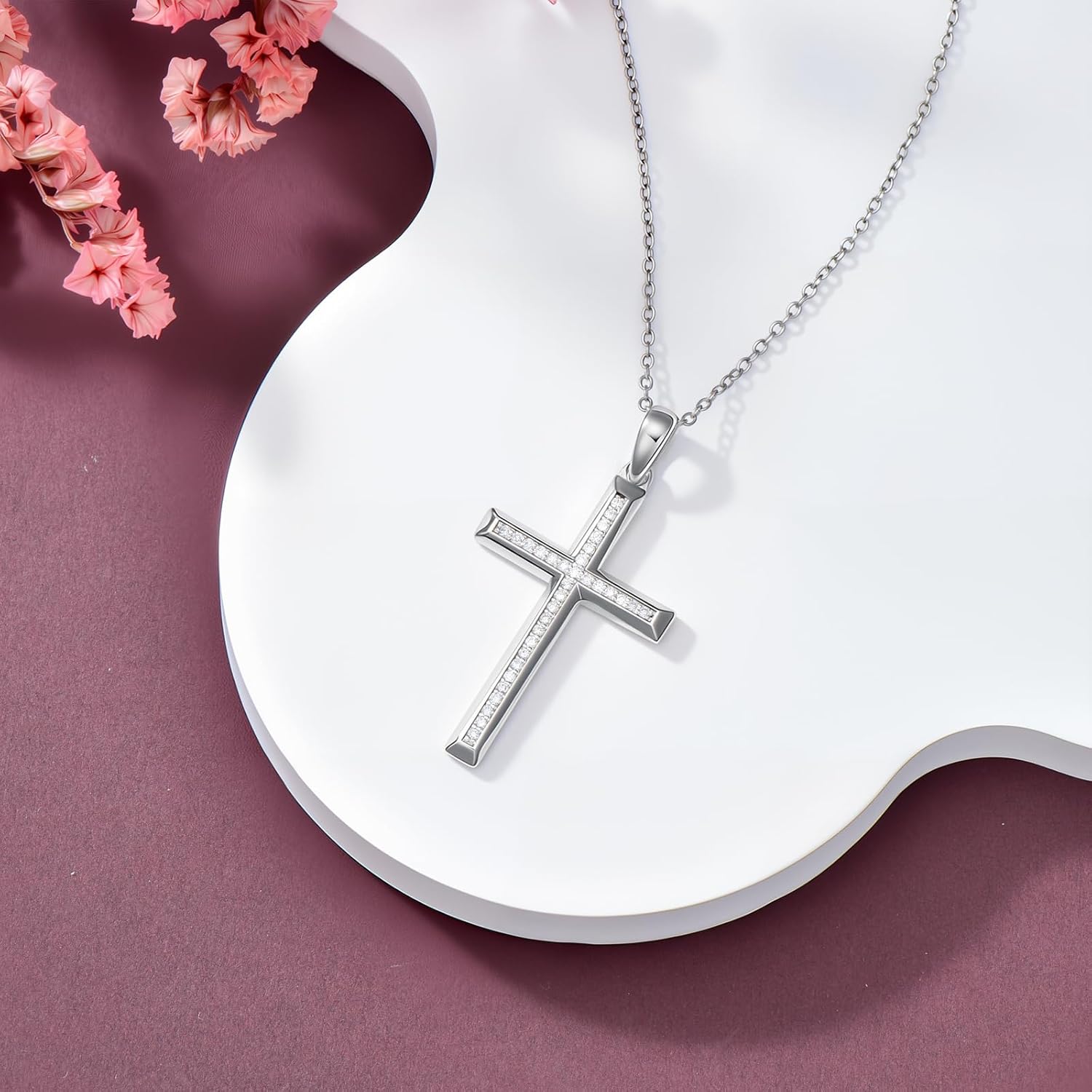 Diamond Cross Pendant Necklace for Women 925 Sterling Silver Lab Grown Diamond Jewelry Gifts 0.17 cttw D Color VVS Clarity - Image 3