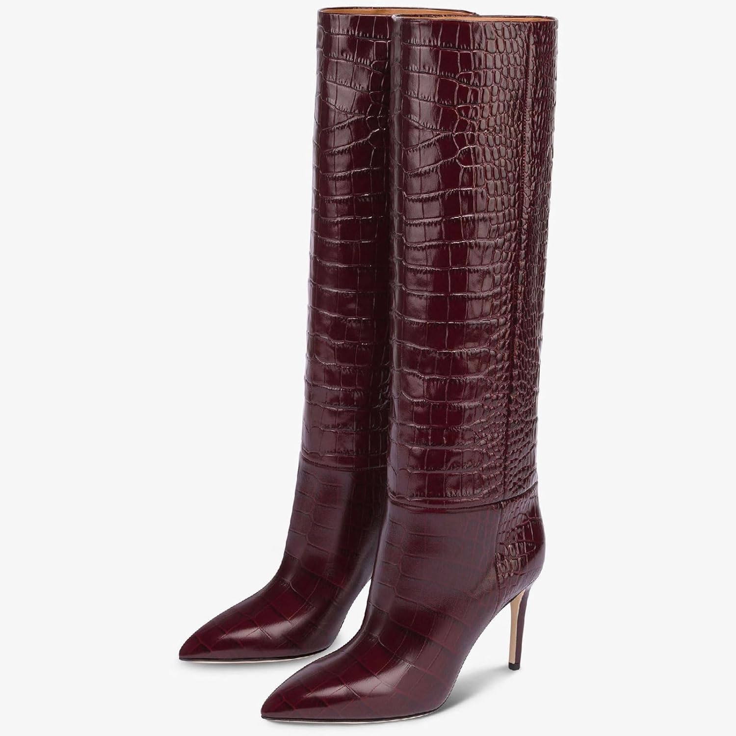 Women's Fashion Crocodile High Stiletto Heel Knee High Boots 3.94inch/10cm Pointed Closed Toe Pull On High Heel Long Boots Fall Winter Dressy Tall Boots for Women - Image 3