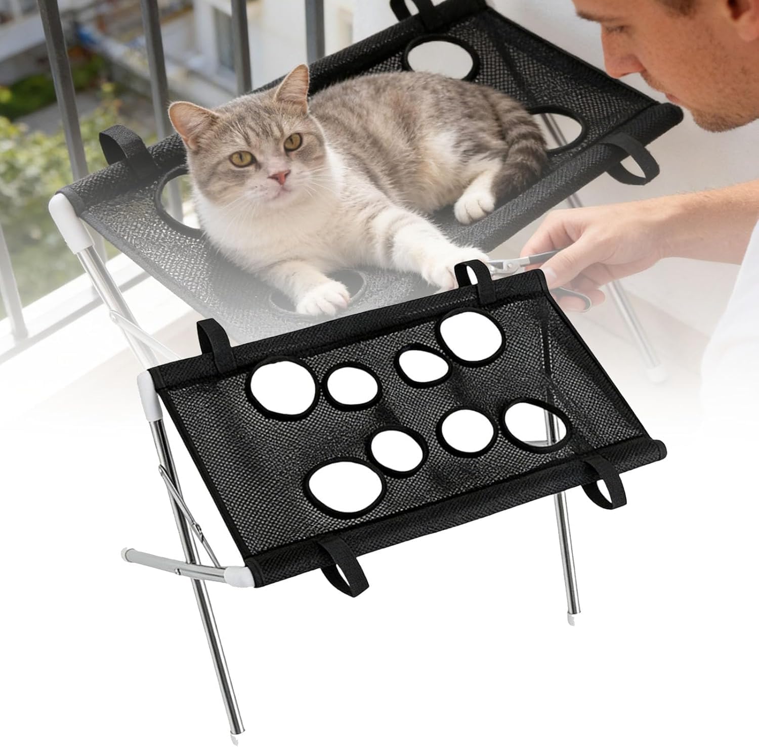 Pet Grooming Hammock Dog Cat Grooming Harness with Frame Stand Detachable Hanging Cradle Sling Anti-Scratch for Small Pets Nail Clipping, Bathing, Claw Care, Ear Cleaning (Black)