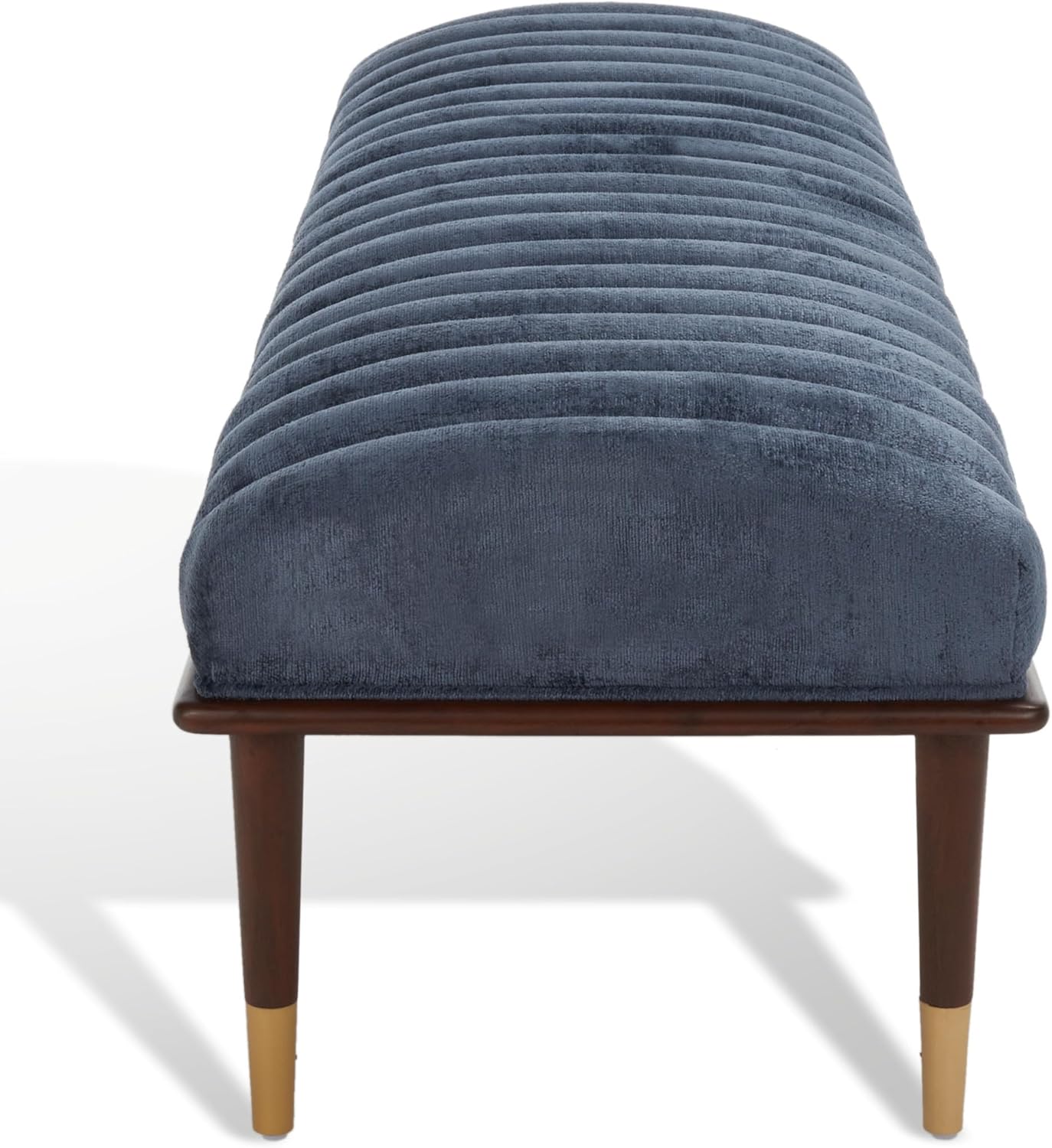 SAFAVIEH Couture Collection Flannery Mid-Century Dark Blue Velvet/Dark Mahogany Solid Wood Bench (Fully Assembled)