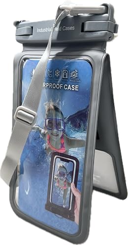 Industrial Field Cases Waterproof Phone Pouch, All Gray/Grey Pouch Cell Phone Floating Pouch with Carrying Strap (Double 7.5)