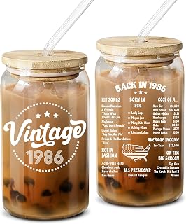 16 oz coffee glass with vintage 1986 print