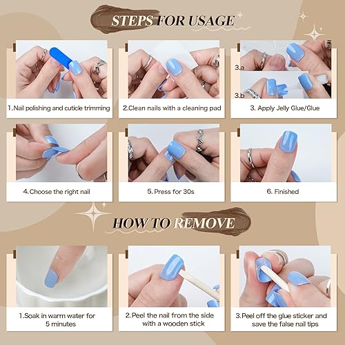 Miniatura 6 de Jofay Fashion - Uñas postizas cuadradas de color marrón café a presión, uñas postizas de color sólido con pegamento, uñas postizas acrílicas cómodas