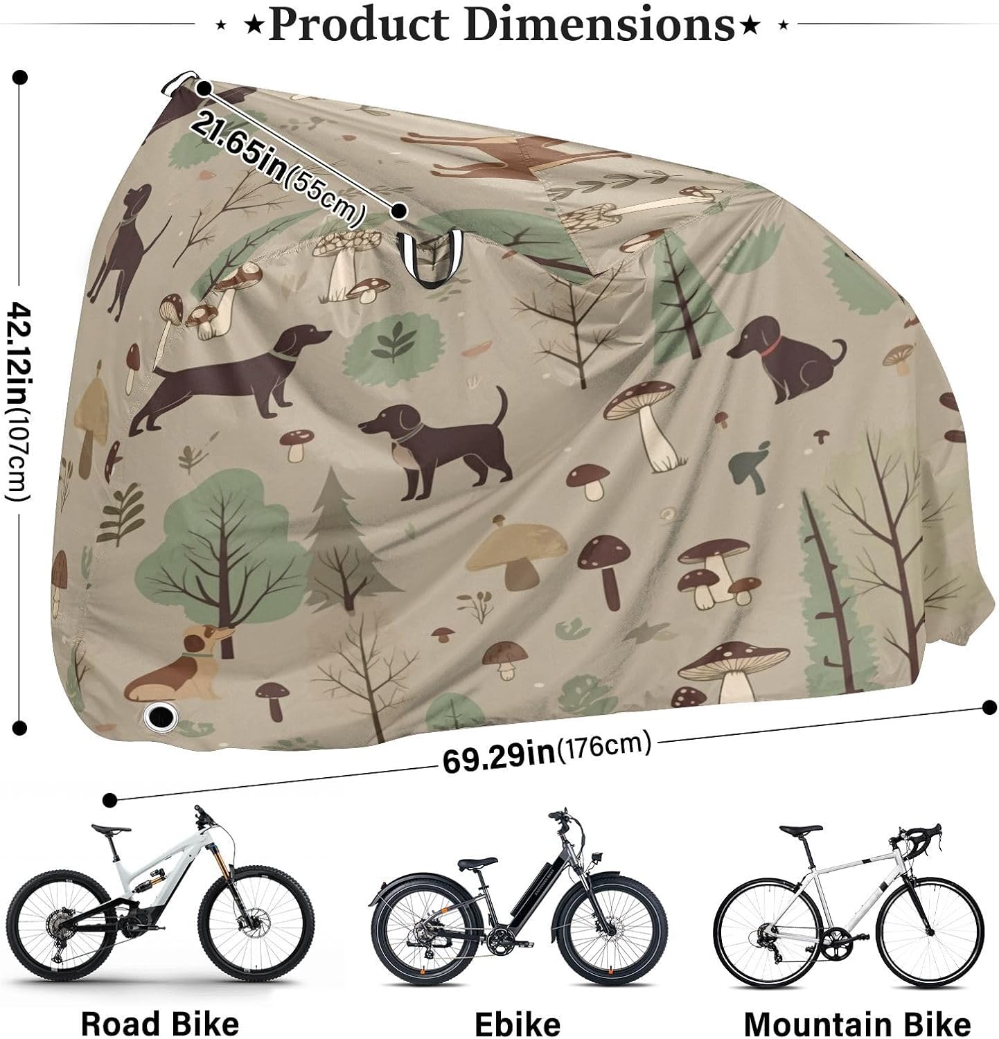 Cute Dog Bike Cover Waterproof Outdoor Storage, Bicycle Cover Rain Sun UV Wind Proof for Mountain Bike,Road Bike,Electric Bike