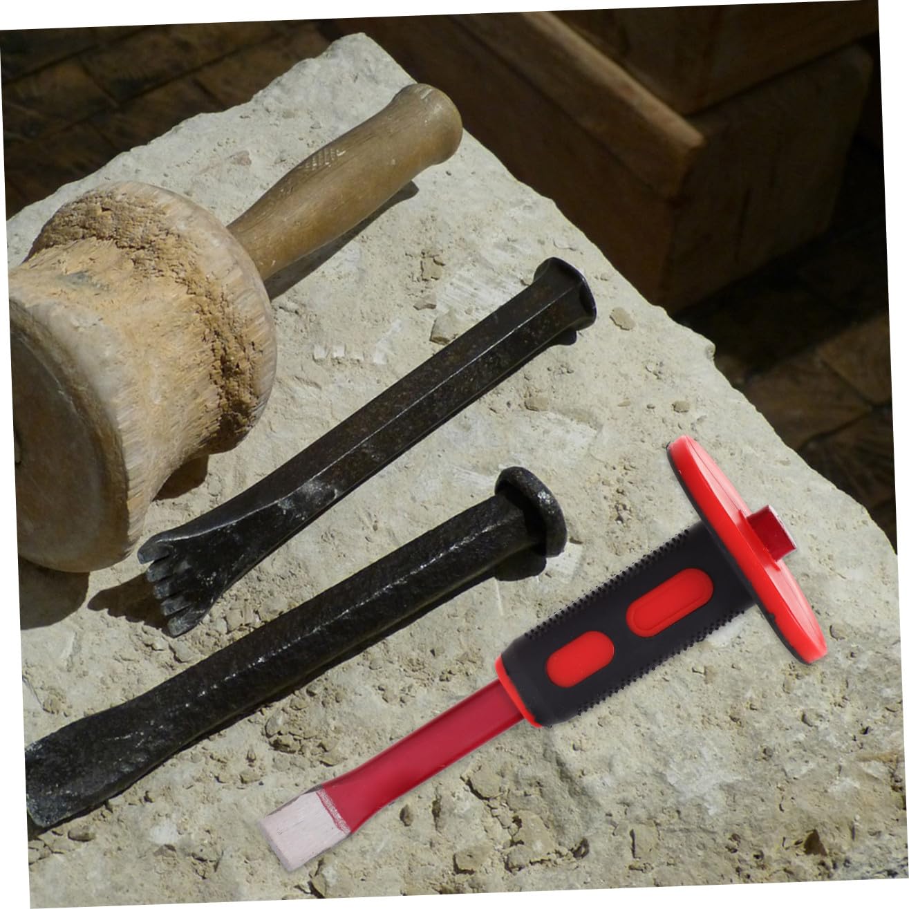 NOLITOY Set di Scalpelli per Muratura 2 Pezzi da 250mm in Acciaio Cromo-vanadio Protezione Mano e Assorbimento Urti per Lavori Pesanti in Edilizia e Lavorazioni Metalliche