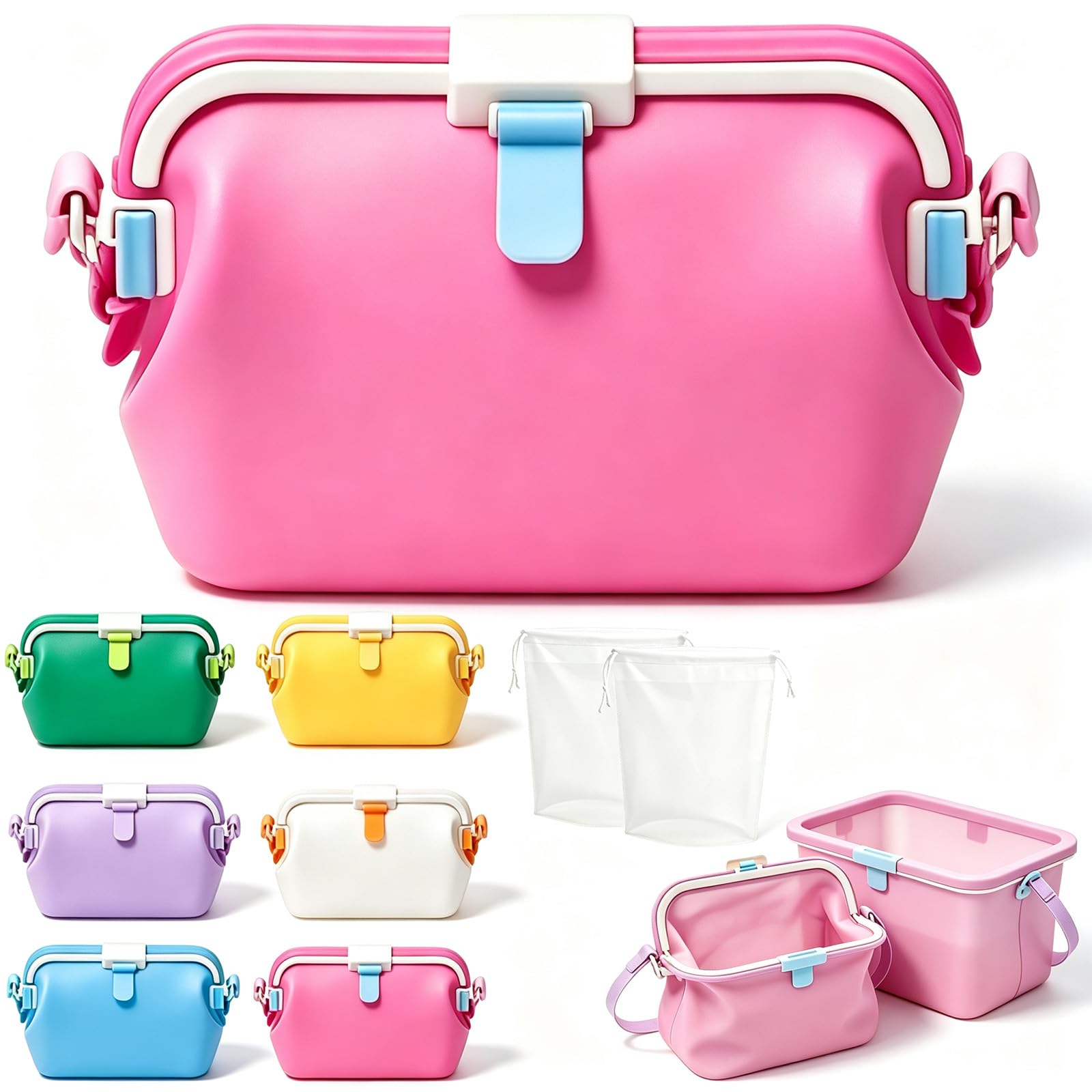 Borsa da spiaggia in silicone, custodia impermeabile con tracolla, borsa tote pieghevole, galleggiante (Pink,L)