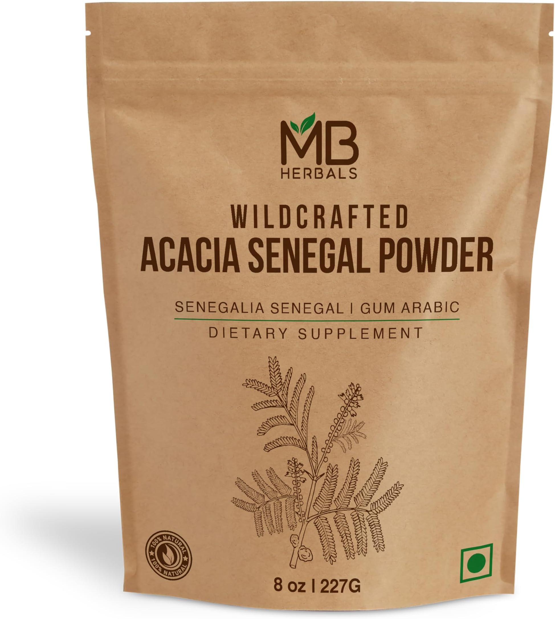 MB Herbals Acacia Gum Powder 227 Gram (8 oz / 1/2 lb) | Wildcrafted Acacia Senegal Powder | Acacia Fiber Powder | Gum Arabic Powder | Plant Based Edible Gum Powder | Origin: Senegal