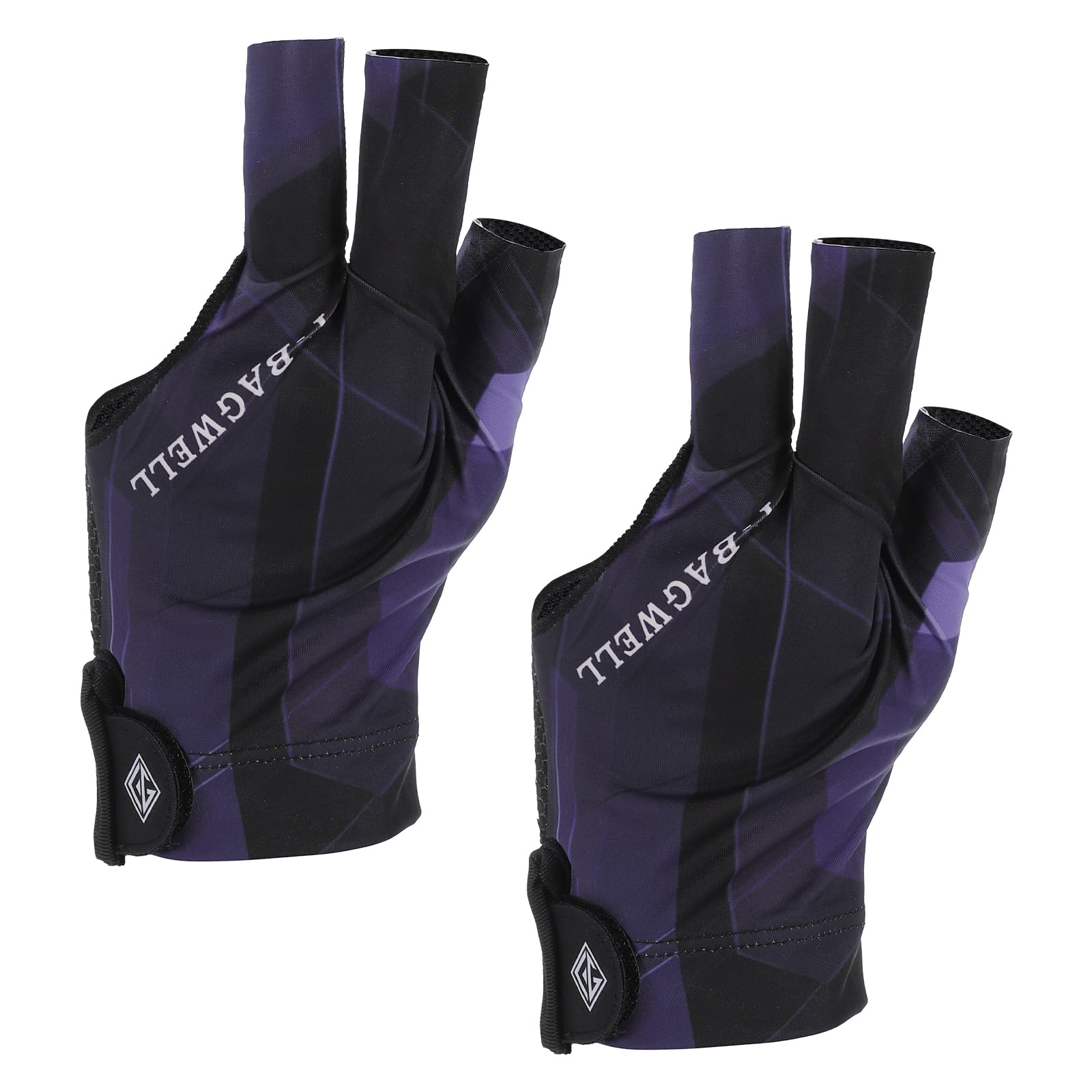 YELARXI 3 Finger Pool Glove Left Hand, Billiard Gloves for Shooter Carom Pool Snooker Cue Accessories 1 Pcs & Black Purple-Fitting for (Men/Women)