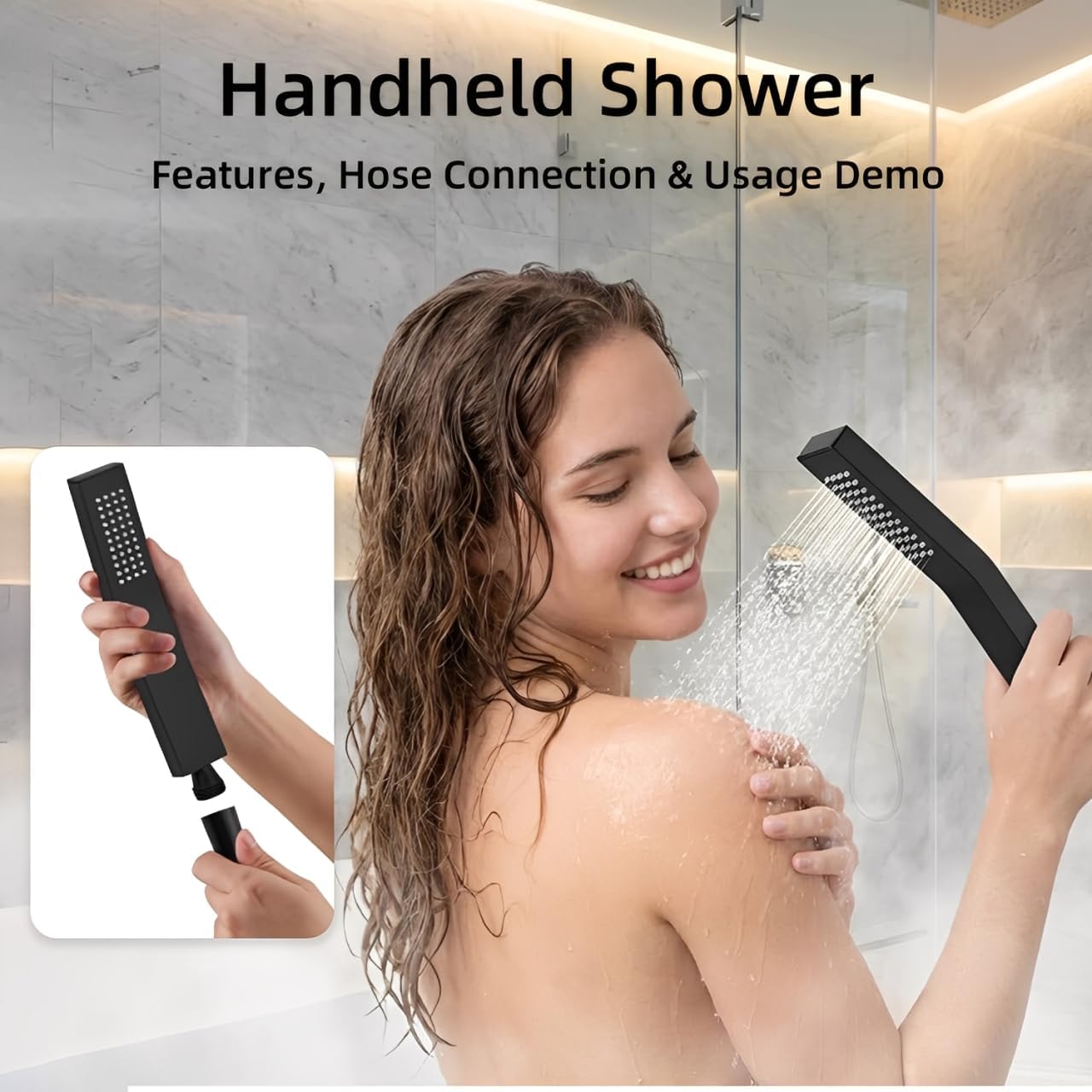 Rainfall Bathroom Shower System with Handheld Spray, Pressure-Balanced Mixer Valve, Durable Metal Shower Kit, Wall-Mounted Design for Modern Bathrooms, Black