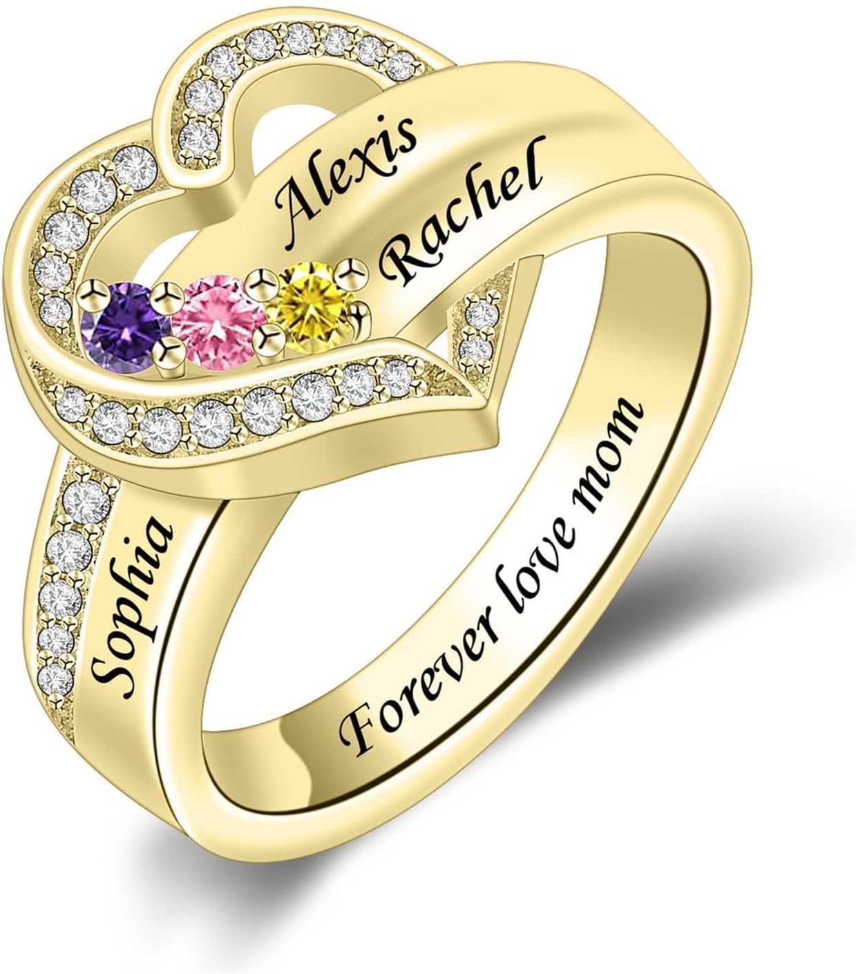Personalized 925 Sterling Silver Mothers Ring with 1-8 Birthstone Custom Engraved Name Ring Family Birthstone Ring for Women Mom Grandma Daughter