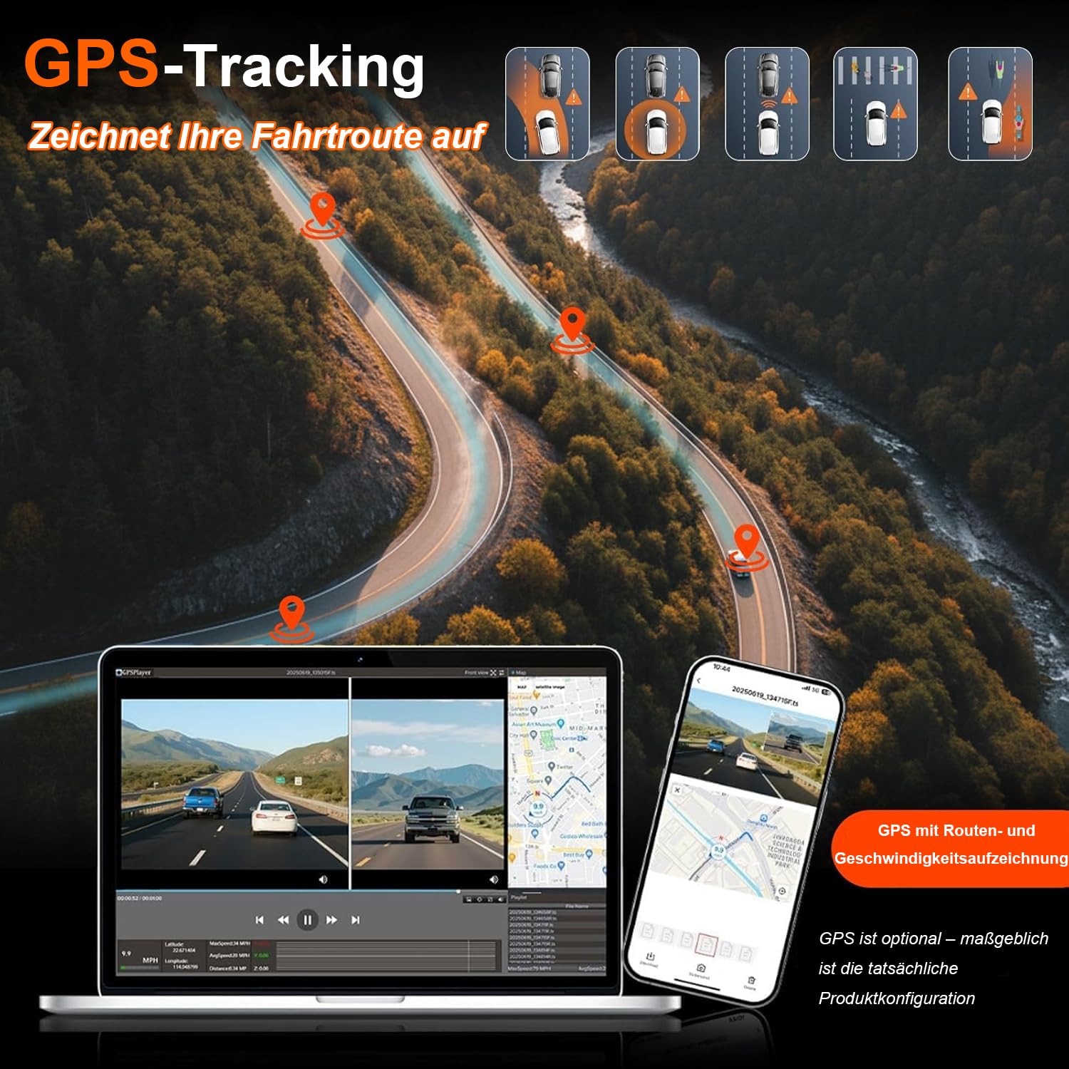 Osmo-s Dashcam Pro 2.0 Verbesserte Version 2026 4K Dashcam Auto Vorne Hinten mit GPS Tracking, WLAN & App, 170° Weitwinkel, 24h Parküberwachung, G-Sensor, Loop Aufnahme, Hardware-Kit & Auto Ladegerät