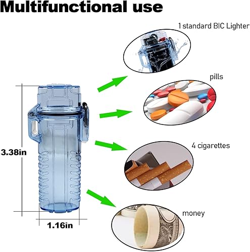 Miniatura 6 de EDC - Funda impermeable para encendedor BIC regular tipo manga J6 supervivencia al aire libre multiusos sello encendedor bolsa (azul)