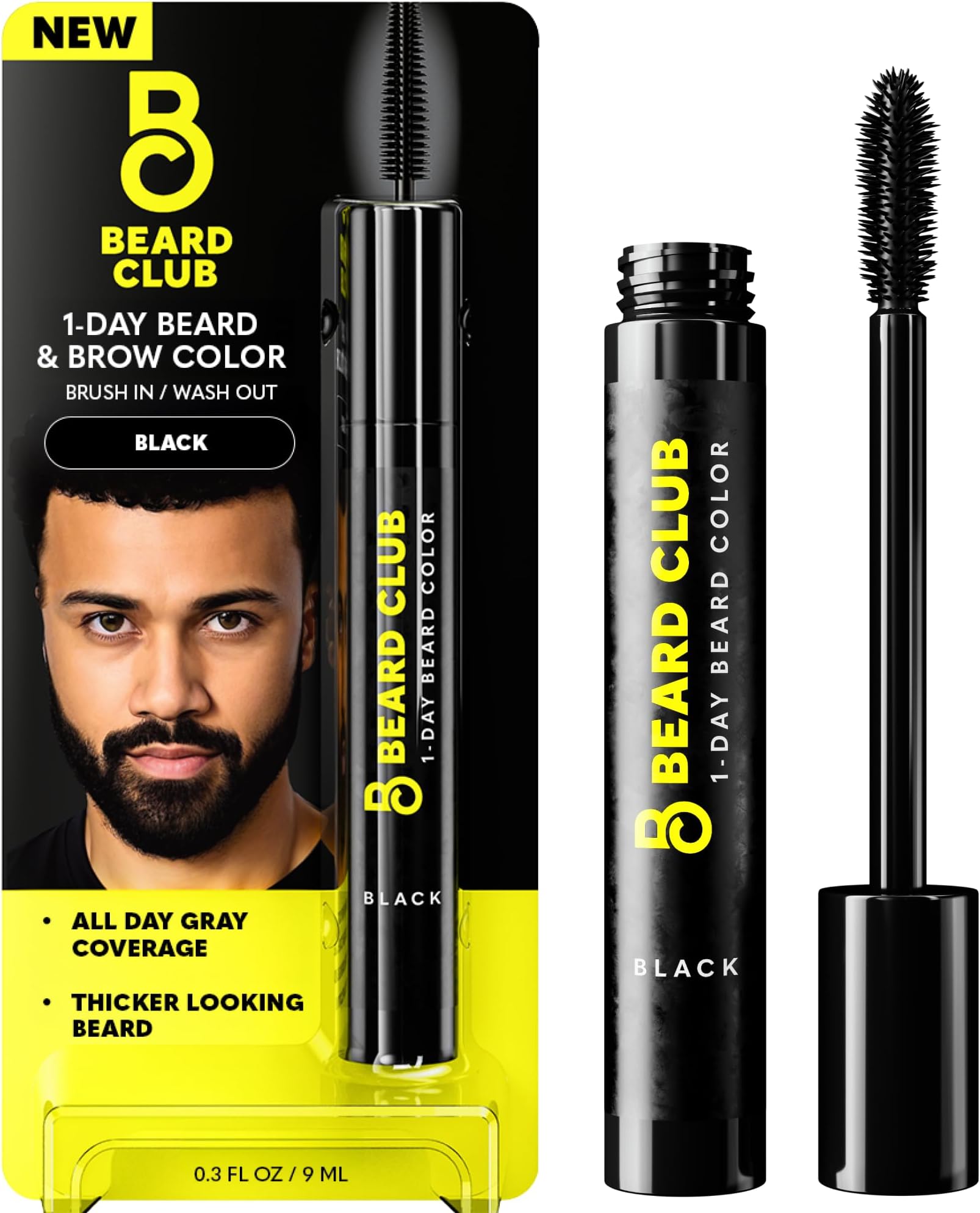 The Beard Club 1 Day Temporary Beard Dye for Men - Black Beard, Mustache & Eyebrow Color for a Fuller, Well-Defined Look, Water & Sweat Resistant, Up to 30 Applications, 0.3 fl oz