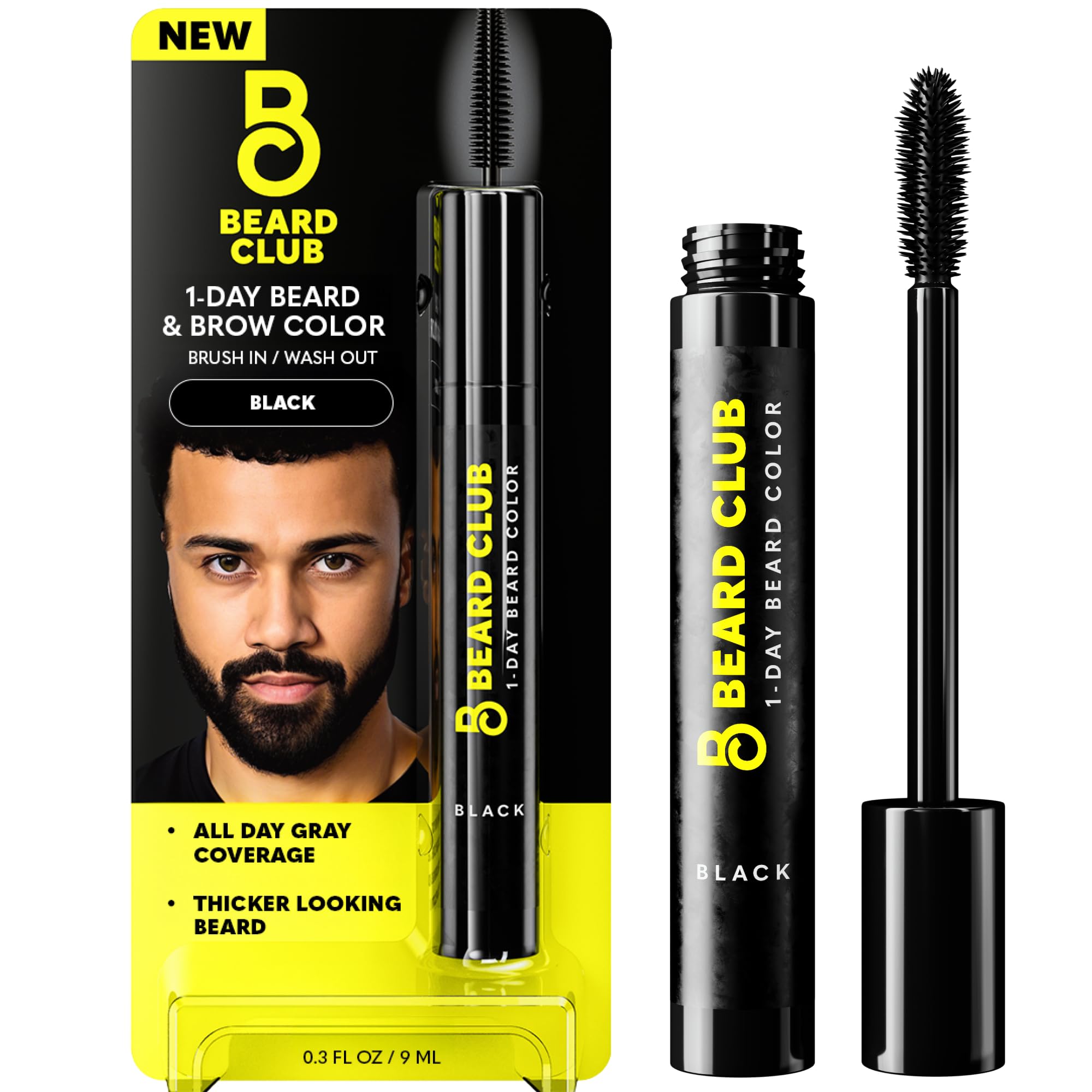 1 Day Temporary Beard Dye for Men - Black Beard, Mustache & Eyebrow Color for a Fuller, Well-Defined Look, Water & Sweat Resistant, Up to 30 Applications, 0.3 fl oz