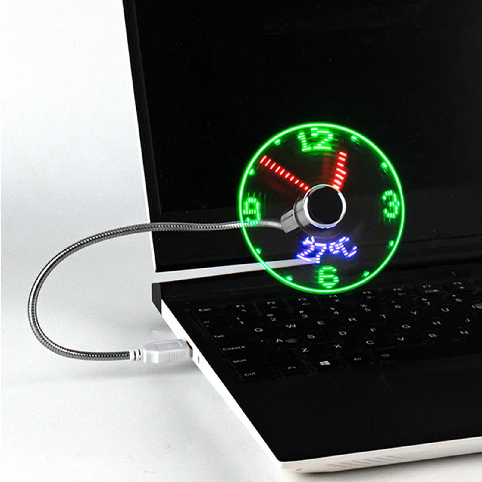 Led Clock Fan with Temperature Desktop Flexible Cooling Fan for Desk Summer Travel-image-13