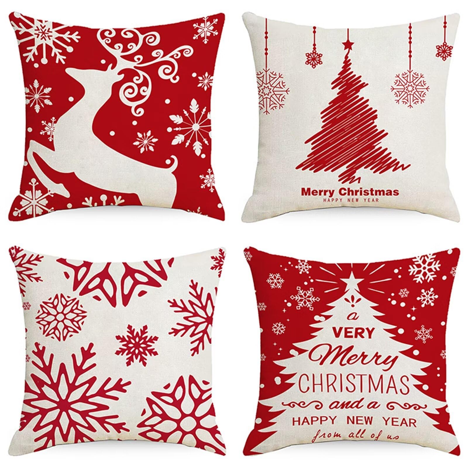 Noël taie d'oreiller décorative 50x50 housse lin pour canapé