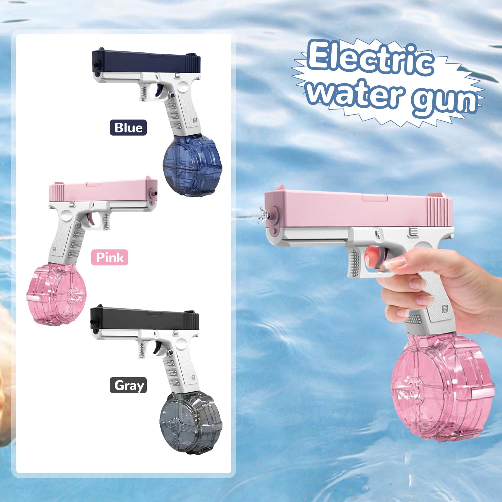 Pistola ad Acqua Elettrica, Pistola ad Acqua, Pistole ad Acqua per Bambini, Pistola Acqua, Pistola a Spruzzo ad Acqua Elettrica, Pistole d'acqua, Giocattolo per Combattimento, Estate, all'aperto (B)