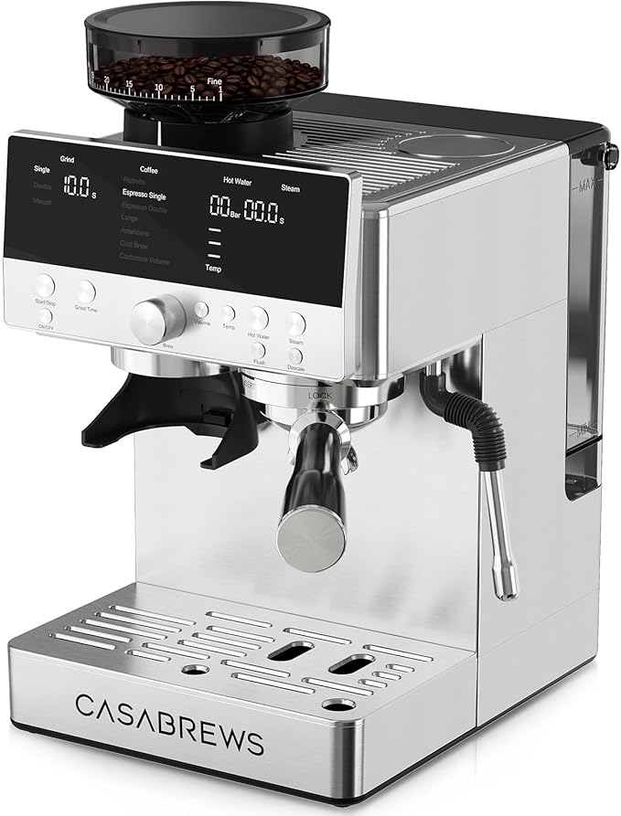 CASABREWS MARENZA Semi-Auto Espresso Coffee Machine with Built-in Grinder, Professional Coffee Maker with Milk Frother Steam Wand, Barista-Quality Cappuccino Latte Machine with LCD Display