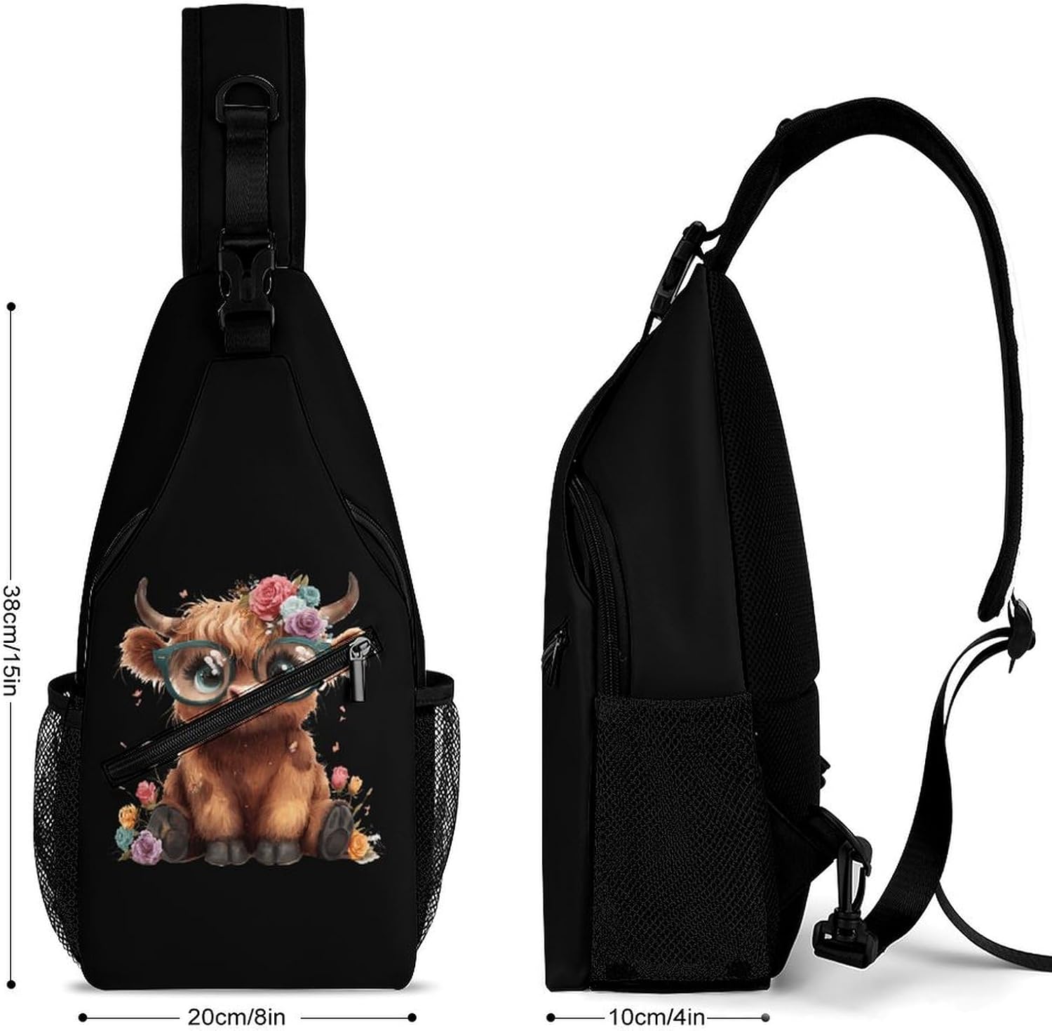 Highland Cow Men Crossbody Sling Backpack Chest Bag | Travel Fanny Pack,Hiking Daypack,Print Shoulder Bags