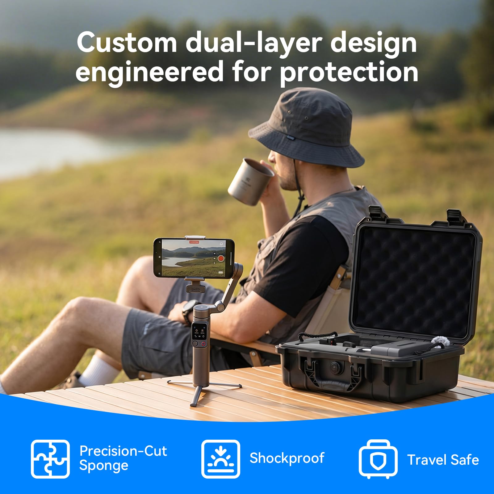 FPVtosky Étui Rigide Double Épaisseur pour DJI Osmo Mobile 8P, Mallette de Transport Étanche et Résistant aux Chocs en Mousse EVA