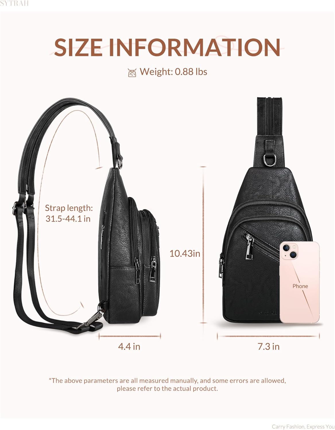Sling Bag for Women, Crossbody Bags for Women Trendy Crossbody Purse Vegan Leather Sling Backpack Chest Bag with Dual Purpose Strap, Pure Black - Image 5