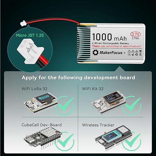 Miniatura 4 de 2pcs 3.7V 1000mAh batería de polímero de litio 1S 1C batería recargable con placa de protección, cinta de goma aislada y micro JST 1.25 enchufe para